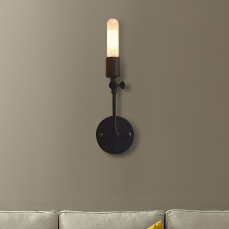 Industrial Open Bulb Wall Light Fixture 1 Head Metal Adjustable Sconce Lighting in Black for Corridor