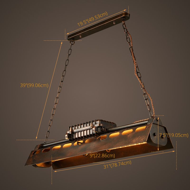 4-Light Steam Train Hanging Lamp Art Decor Industrial 4-Bulb Rust Finish Metal Island Lighting