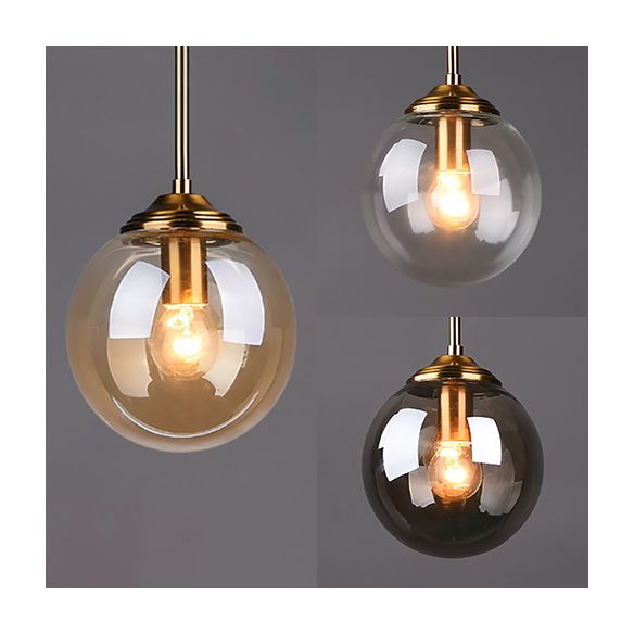 Brass One Light Pendant Lighting Industrial Grey/Clear/Amber Glass Orb-Shaped Hanging Lamp for Living Room