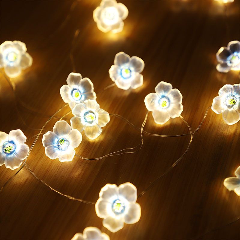 Peach Blossom Plastic String Lamp Modern Style Battery LED Festive Light for Courtyard