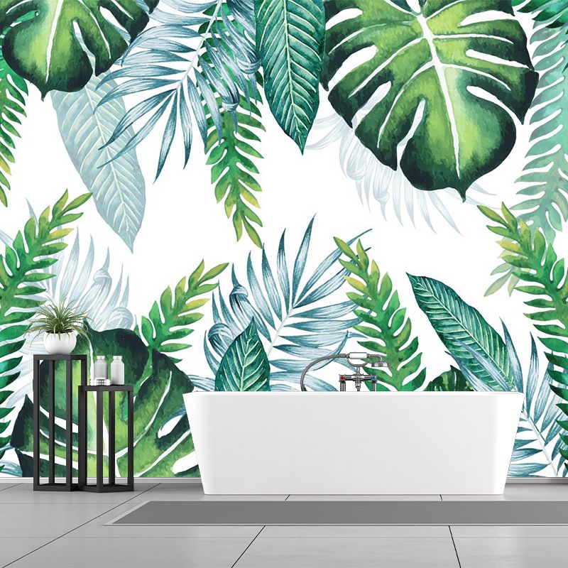 Green Leaves Mural Decal Plant Tropical Moisture Resistant Wall Covering for Bedroom