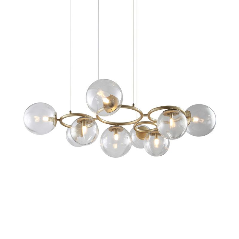 Multi-Circle Chandelier Light Modern Iron 9-Light Gold Hanging Lamp with Bubble Glass Shade