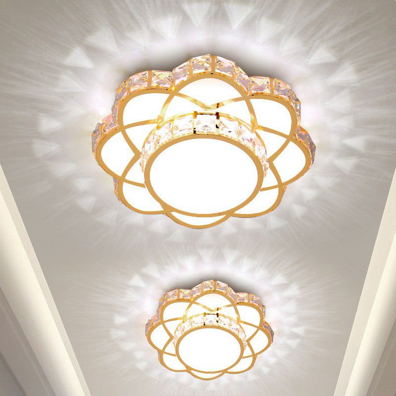 Floral Flush Ceiling Light Contemporary Crystal Rose Gold LED Flush Mount Lighting Fixture