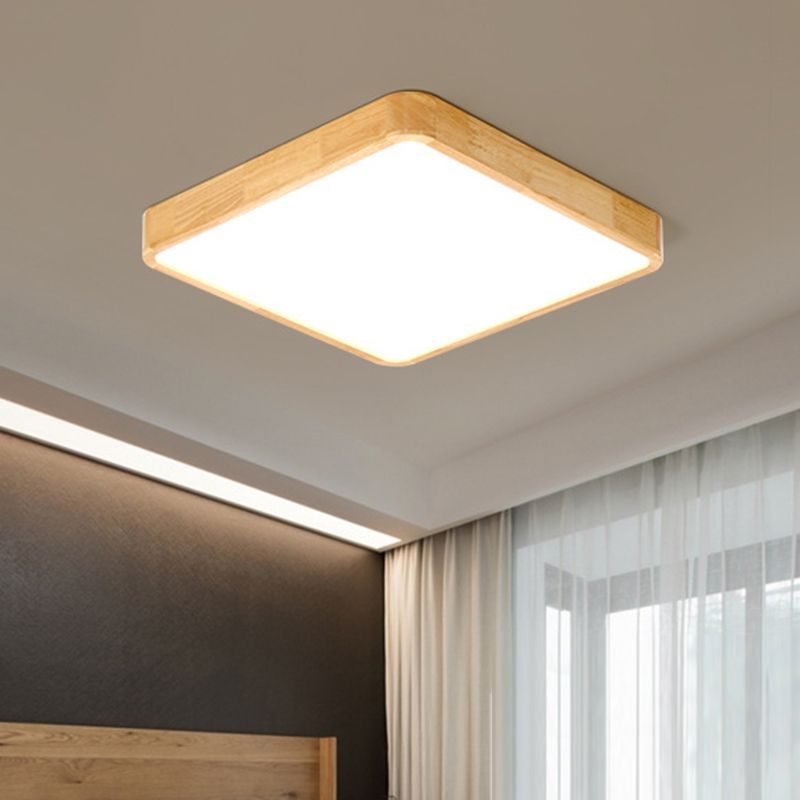 Wood Rectangular Ceiling Flush Mount Light Nordic LED Acrylic Flushmount Lighting Fixture