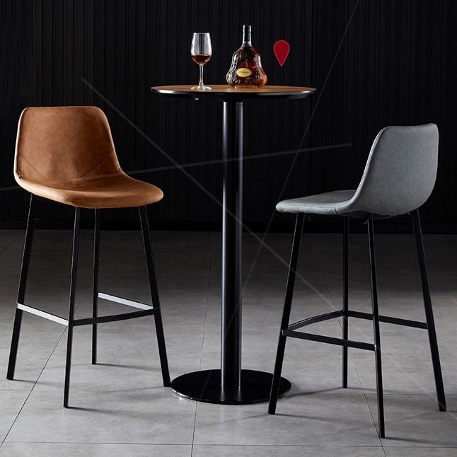 Scandinavian Restaurant Leather Stool Matte Finish Footrest Barstool