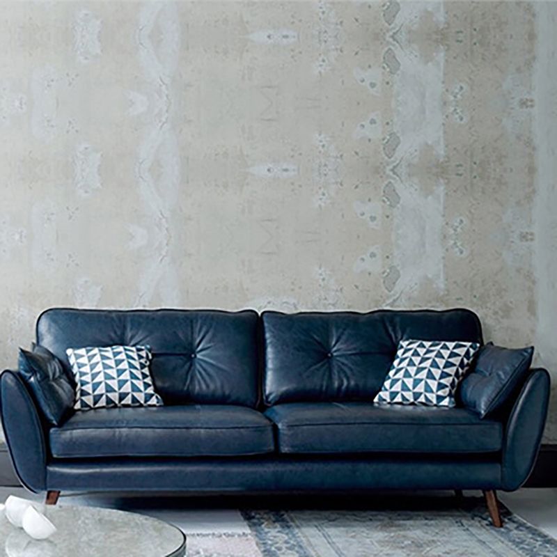 Wood Legs Modern Flared Arm Sofa Leather Standard Tufted Sofa