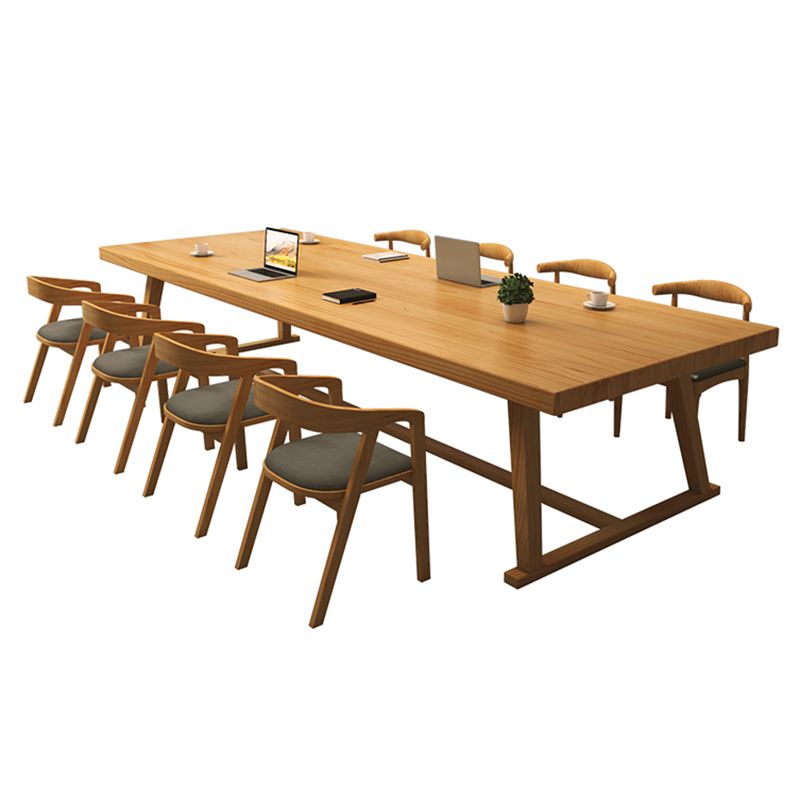 Modern Rectangle Furniture Pine Solid Wood Dining Site Table with Trestle Base