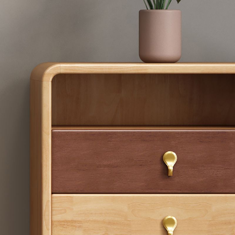 Modern Natural Buffet Table Rubber-wood Solid Wood Open Storage Buffet with Drawers