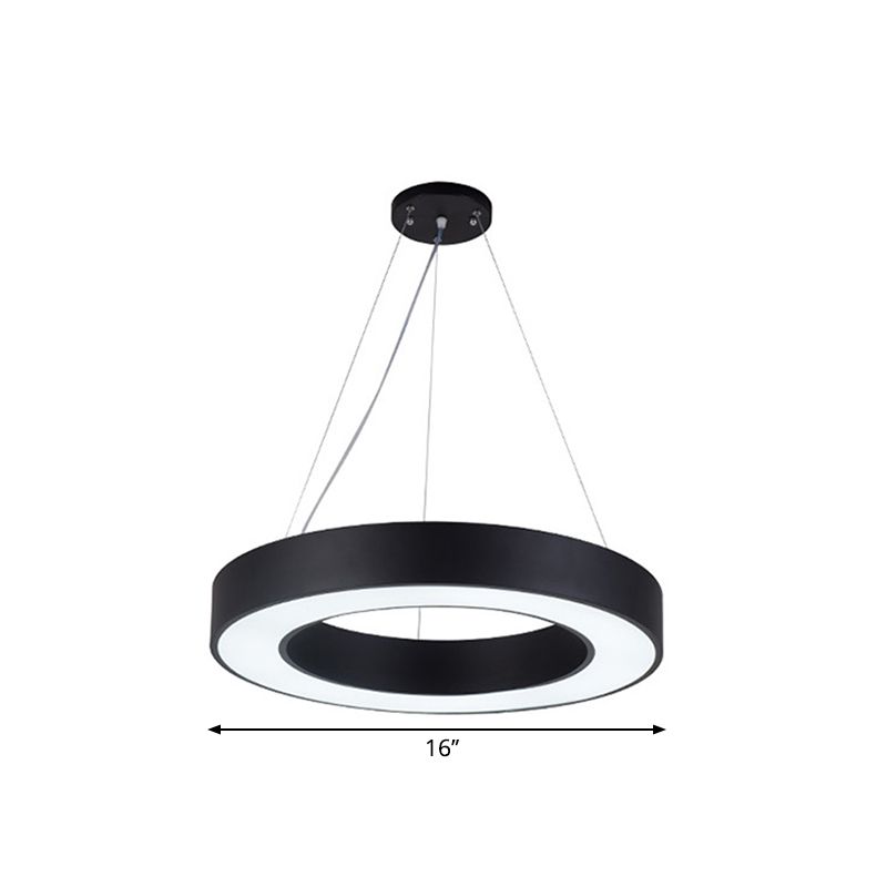 Black Hoop Hanging Pendant Light Simple 16"/23.5"/39" Wide LED Acrylic Ceiling Suspension Lamp