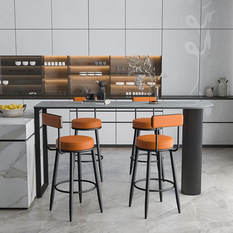 Nordic Style Backrest Counter Stool Iron Cafe Bar Stool with Leather Cushion and Pedal