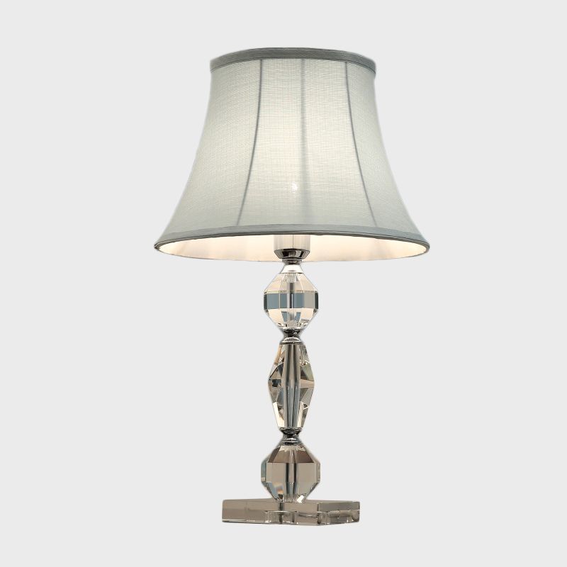 1 Bulb Night Stand Lamp Contemporary Polyhedron Clear Crystal Table Light with Tapered Fabric Shade