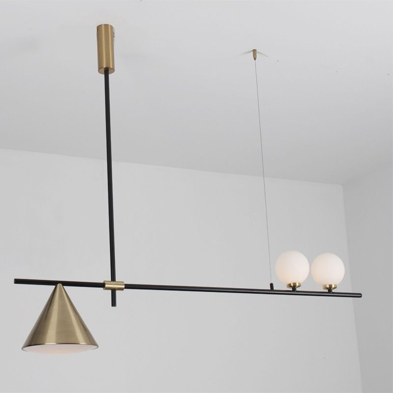 Metal Cone Island Light Contemporary 3 Heads Dining Room Hanging Ceiling Light in Gold/Black