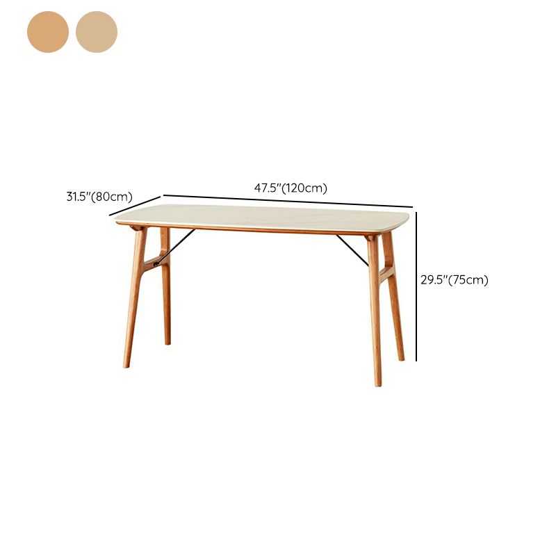 Modern Rectangular White Stone Top Dining Table with 4 Solid Wood Legs
