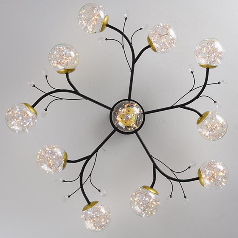 Forma de bola de vidrio al ras del techo de techo moderno múltiples luces de montaje al ras en negro