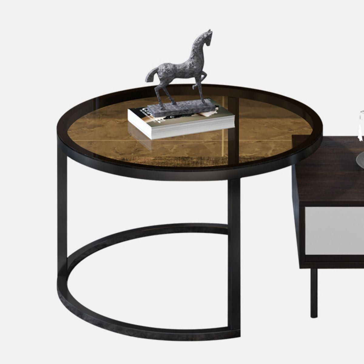 Modern 4 Legs Cocktail Table with 4 Drawers Glass & Wood 2 Nesting Coffee Table Set