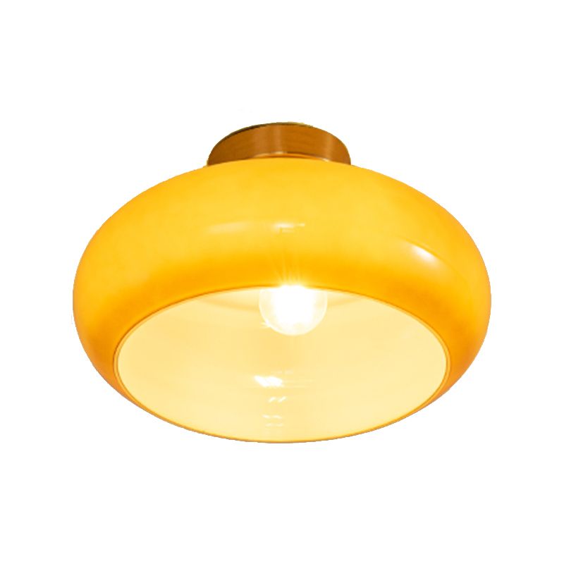 Drum Shape Glass Flush Mount Light Modern Style 1 Light Ceiling Mount Light