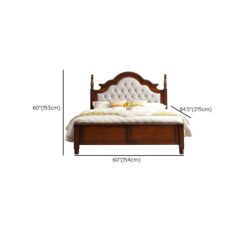 84.65 inch Wide Victorian Bed Frame Pine Wood Bed with Upholstered Headboard