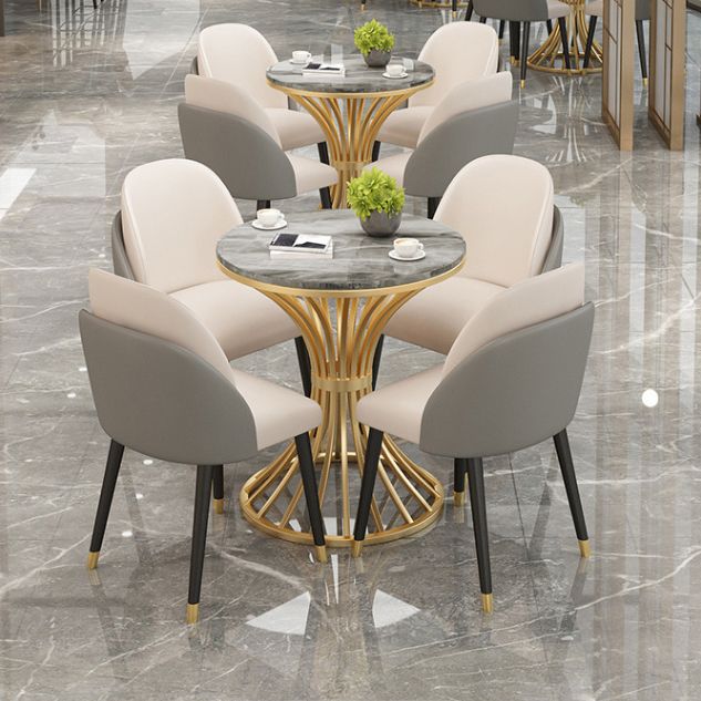 Sintered Stone Top Table with Pedestal Base Metal Traditional Luxury Round Dining Table