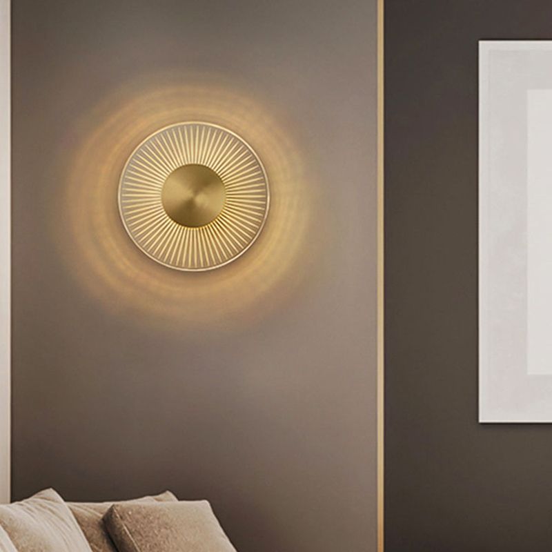 Modern Brass Wall Light Round 9" High LED Wall Sconce in Gold for Living Room