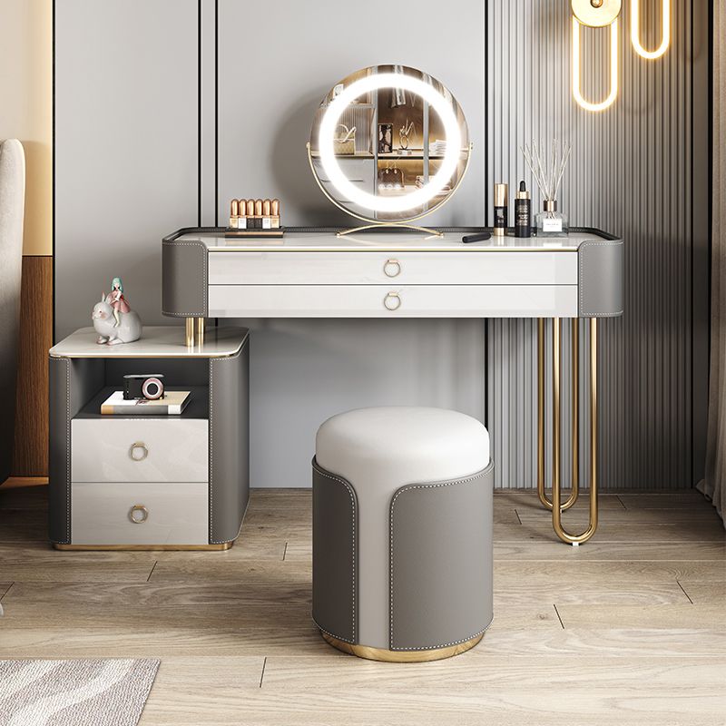 4 Storage Drawers Dressing Table, 30" Tall Vanity Set in Grey