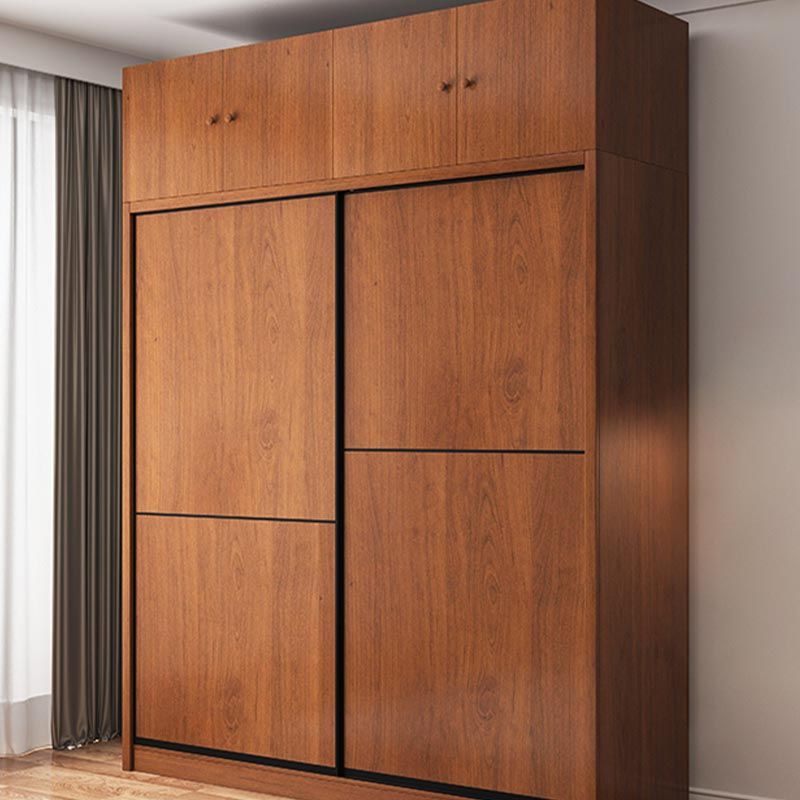 Brown Manufactured Wood Wardrobe Traditional Cabinet with Sliding Doors