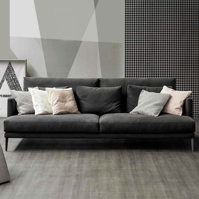 Fabric Recessed Arm Sofa with Pillows,35.43 Inch Deep for Living Room