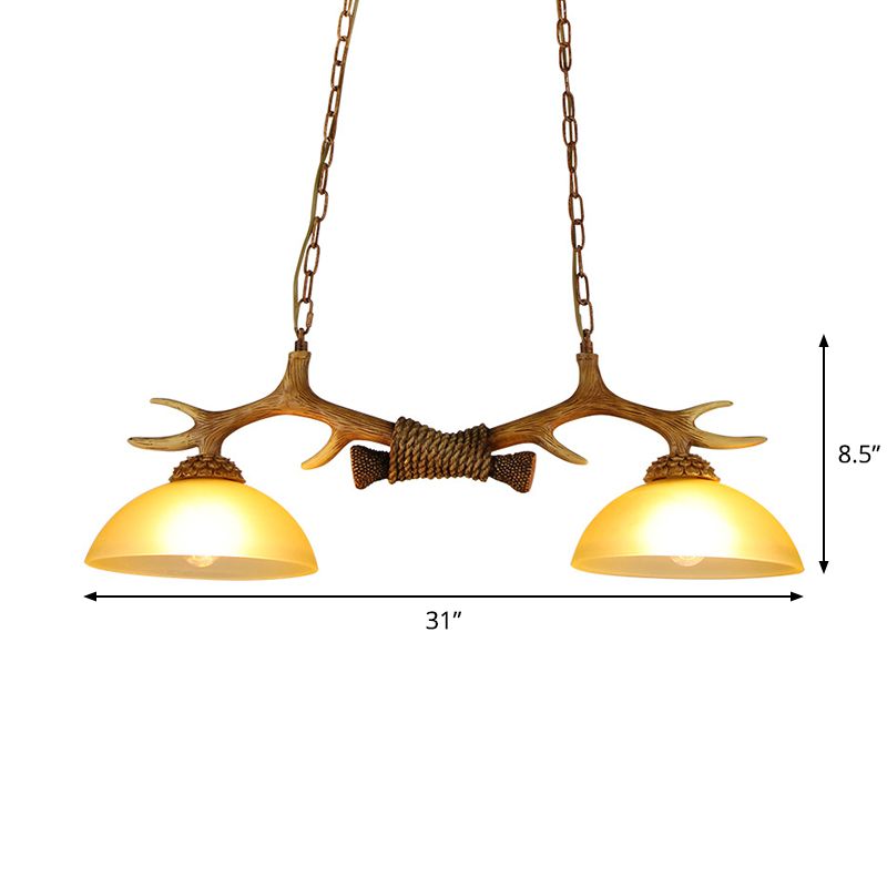 Ciotola in vetro di latte isola ciondolo rurale 2 lampadine sala da pranzo spiaggia con corna finta