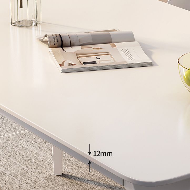Contemporary White Rectangle Stone Dining Table with 4 Steel Foot