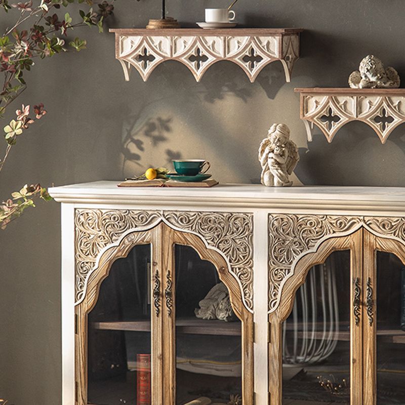 Industrial Wood Accent Cabinet Distressed Finish Fretwork Accent Cabinet