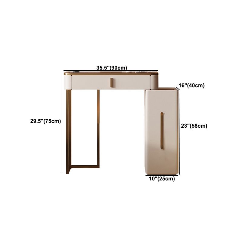 Luxurious Glass Vanity Table with Mirror & Stool 3 Drawers Beige Dressing Table