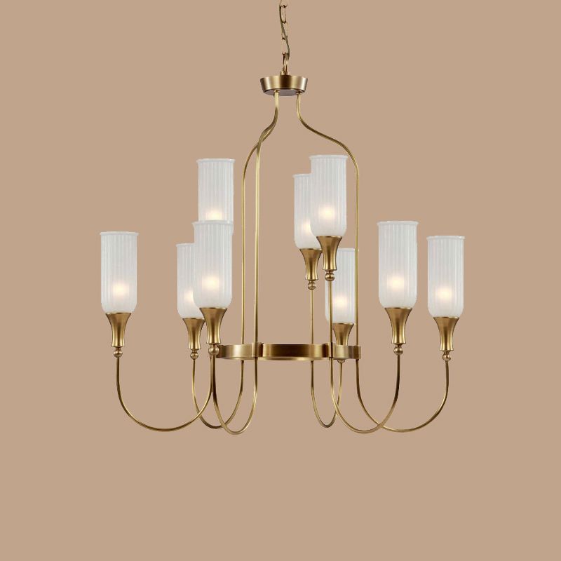 Cylinder Chandelier Light Fixture Traditional Opal Glass Pendant Lighting for Restaurant