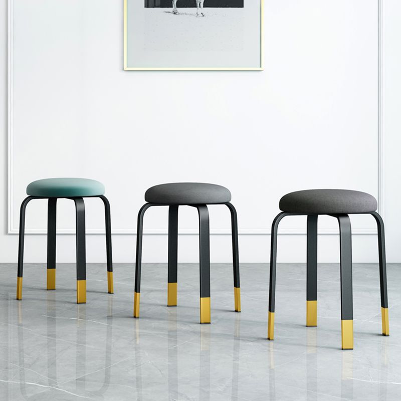 Footstool Ottoman Upholstered Metal Frame Fabric Modern Solid Round Ottoman