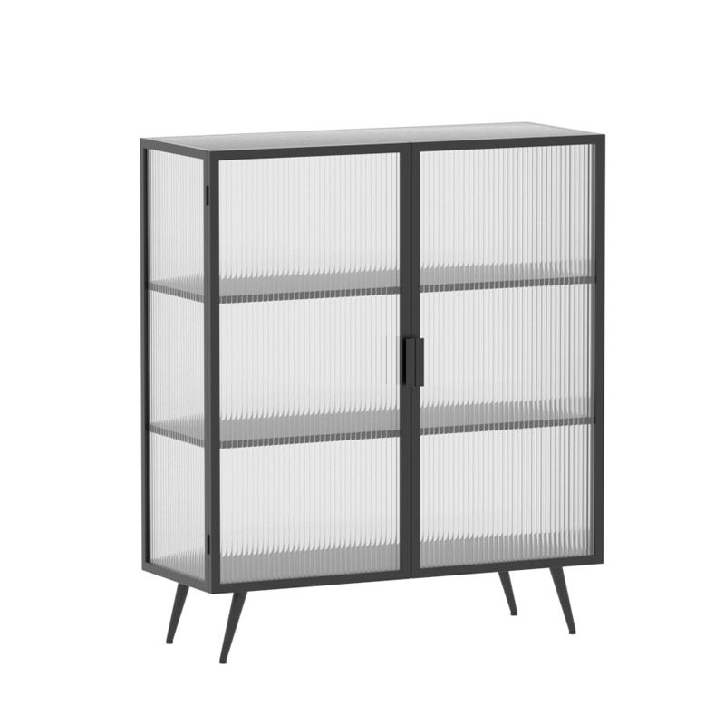 Contemporary Metal Server Table Glass Doors Sideboard with 2 Doors