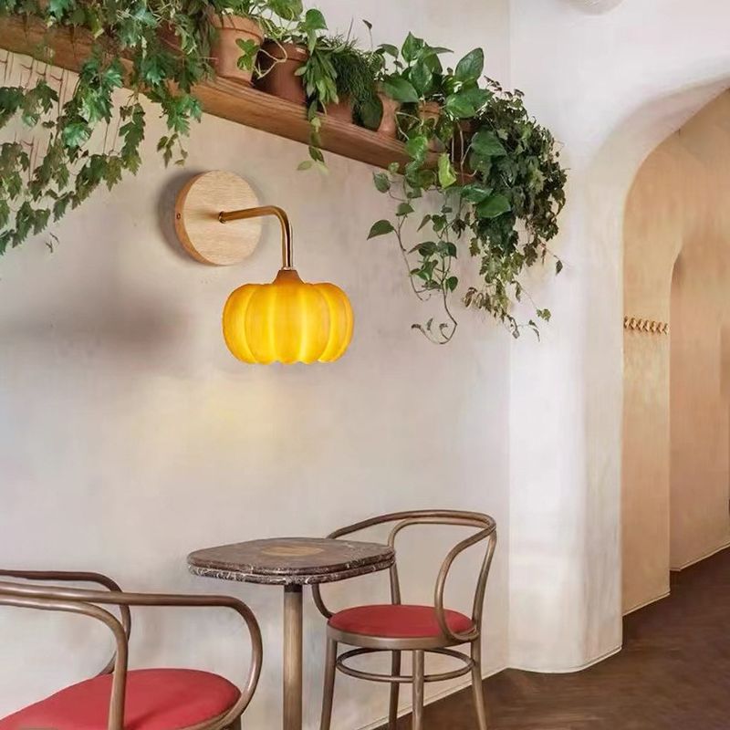 Modern Simple Wooden Wall Light Pumpkin Shape Wall Lamp for Living Room