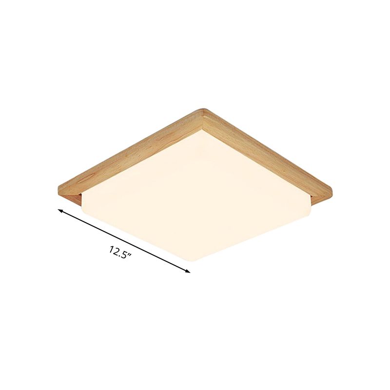 Square Ceiling Mounted Light Modernism Acrylic Beige LED Flush Mount Lamp with Wood Canopy in White/Warm Light, 12.5"/14"/18"/22"/26" Wide