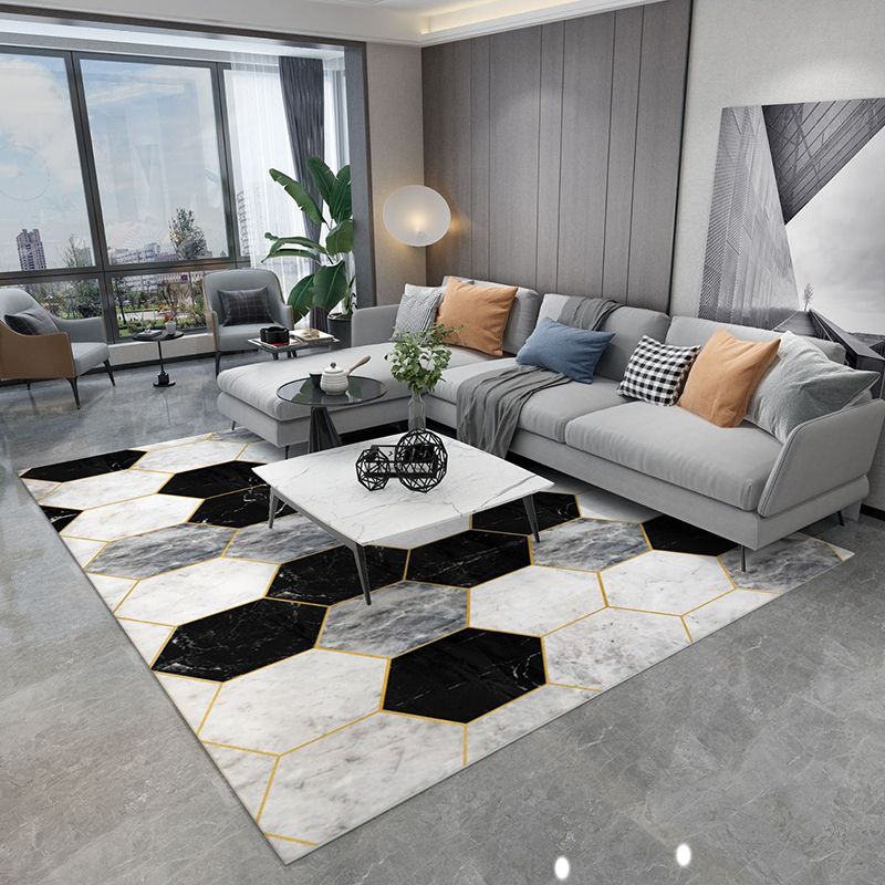 Abstract Area Rug Polyester Marble Print Rug Non-Slip Backing Carpet for Living Room