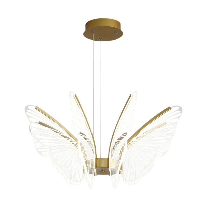 Butterfly Shape Metal Hanging Light Modern Style Multi Lights Cluster Pendant in Gold
