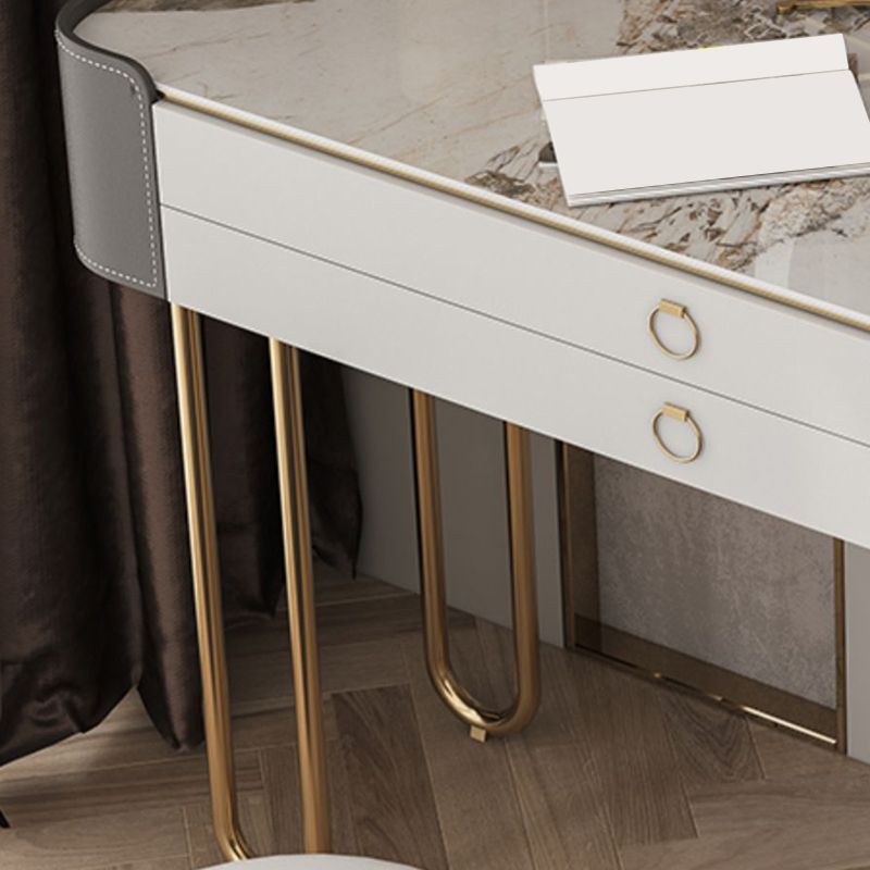 Glam Wooden Make-up Vanity 4 Drawer Slate Top Dressing Table Stool Set