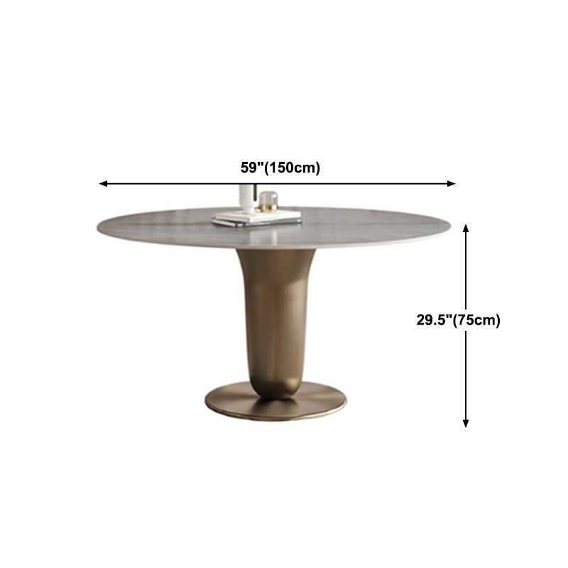 Grey Round Dining Table Stone Top Dining Table with Pedestal