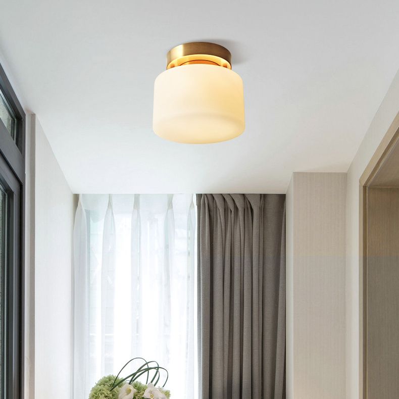 Glass Semi Flush Mount Lighting Cylinder Simple 1 Light Ceiling Fixture