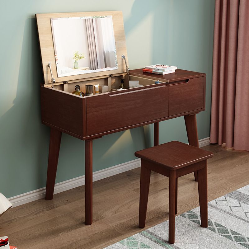 Solid Wood Make-up Vanity Bedroom Flip-Top Dressing Table with Mirror