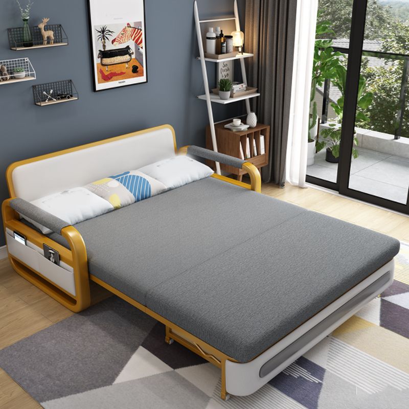 35.43" Wide Gray Sleeper Sofa Linen Square Arms Sofa Bed with Upholstered