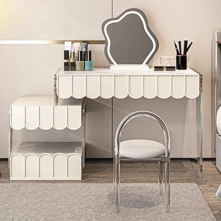 Acrylic White Makeup Vanity Desk Bedroom Vanity Dressing Table Set