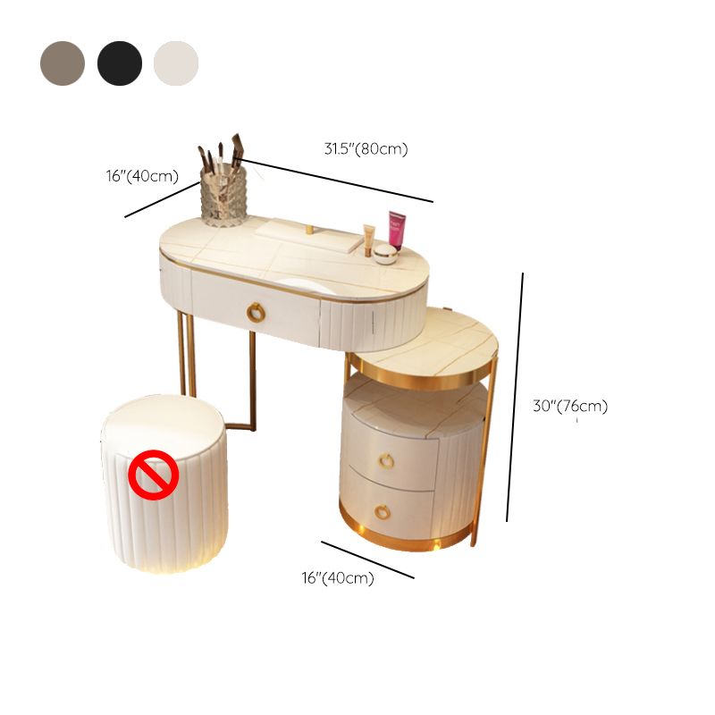 Luxurious Leather Vanity Set Metal and Wood Make-up Vanity with Mirror & Padded Stool