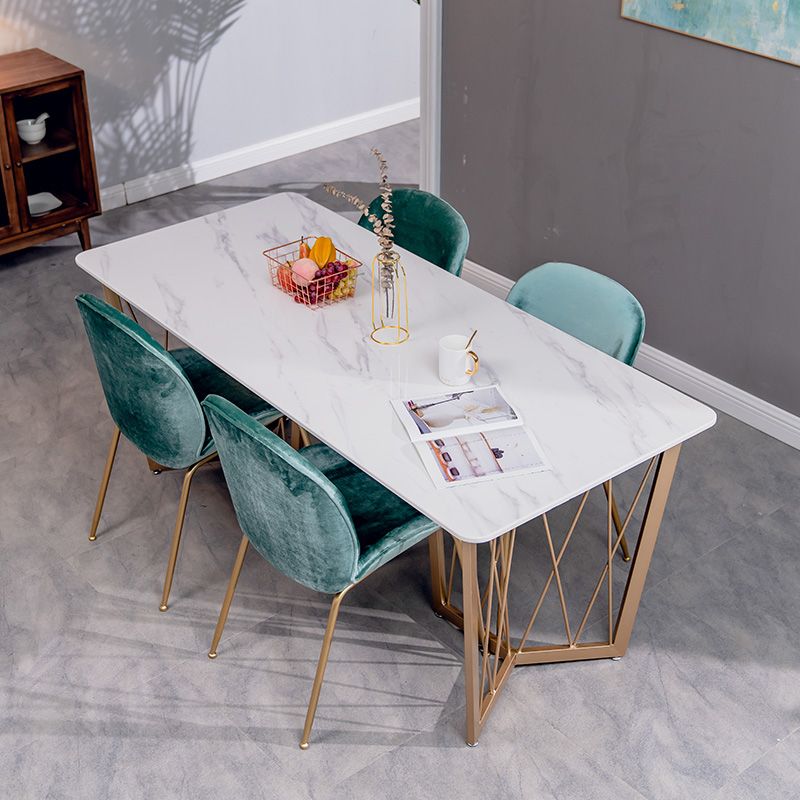Glam Marble Top Dinette Set 1/2/5/6/7 Pieces White Rectangle Dining Table Set
