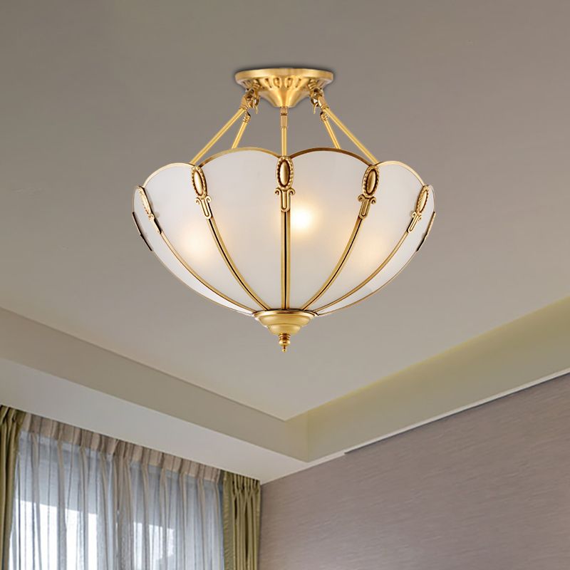 3/4 Lampen mit überbrochener Decke Flush Mount Colonial Messing Satin Opal Glass Halbmontage Beleuchtung für Wohnzimmer, 13 "/17" W.