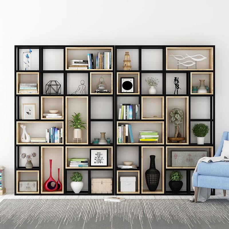 Modern Style Bookshelf Black Metal Frame Open Back Bookcase for Home Office