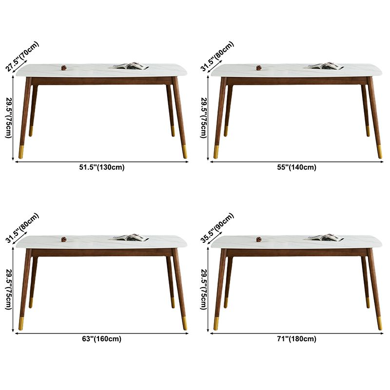 Modern Rectangle Sintered Stone Dining Table with Wooden Base White Dining Table for Restaurant