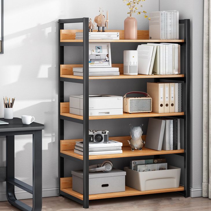 Contemporary Steel Frame Bookcase Wood Open Back Bookcase for Home Office