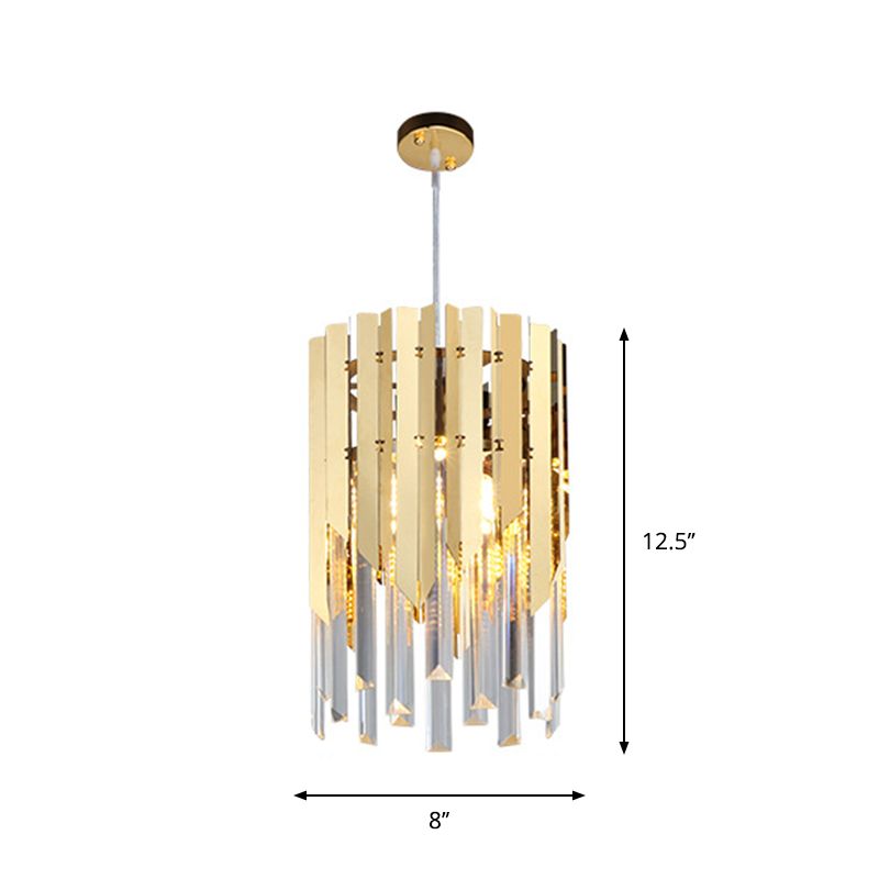 Cylindrical Ceiling Lamp Minimalist Crystal Prisms 1 Light Restaurant Suspension Pendant in Gold